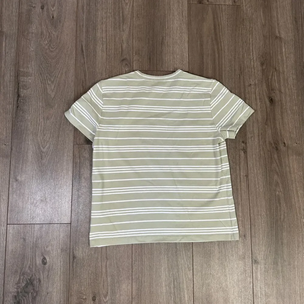 Madewell The Perfect Crewneck Cotton Tee Sz S Dusty Celadon Striped Short Sleeve